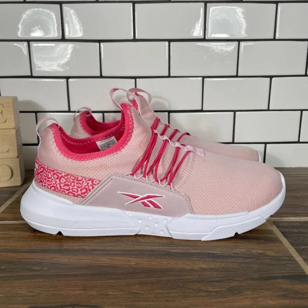 Reebok Youth Girls Size 6 Shoes Pink White Lightweight Slip On Trainers Sneakers